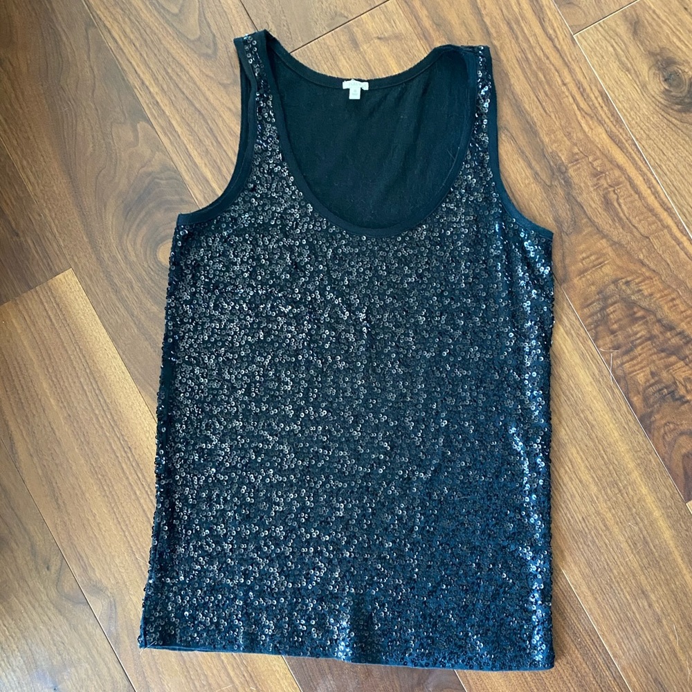 [J Crew] NWOT Black Sequined Tank Top